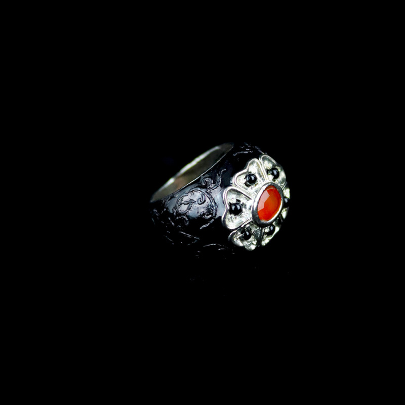 Abdulrahman Classic Flower Studded Ring With Agate Silver925 Size-11