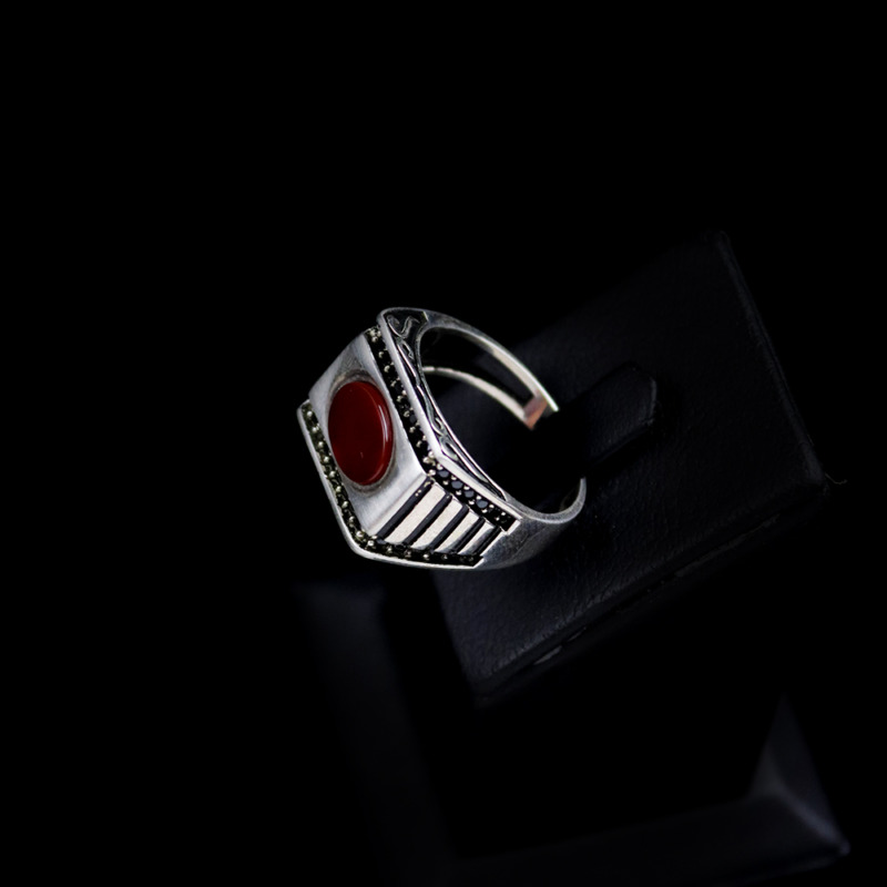 Merila Classic Rectangle Mens Ring With Agate Silver925 Size-24