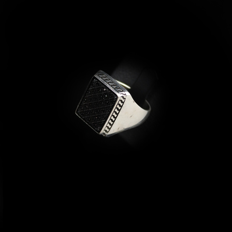 Merila Classic Rectangle Mens Ring With Black Onyx Silver925 Size-28